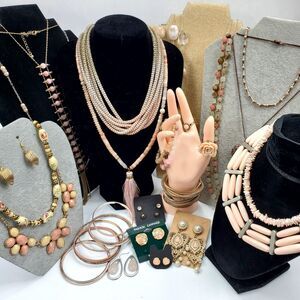 Jewelry Lot Blush & Beige Necklace Earring Bracelet Bundle 30+ Pieces